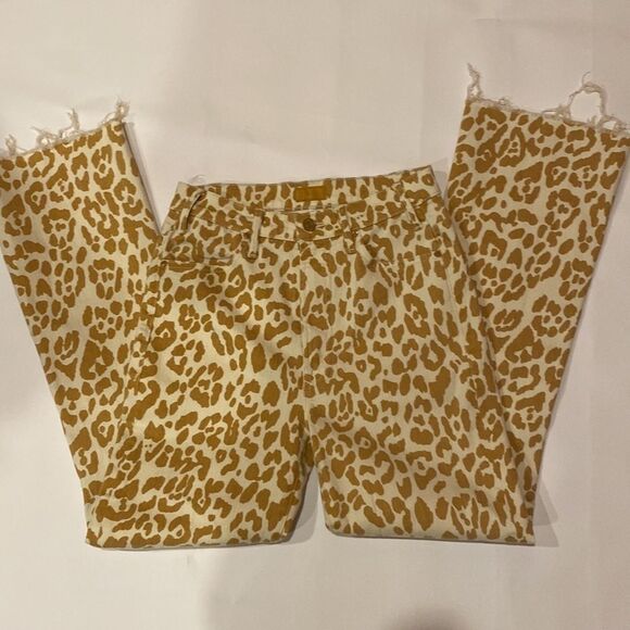 MOTHER The Hustler Frayed Hem Leopard Print Jeans NWOT - Picture 4 of 11